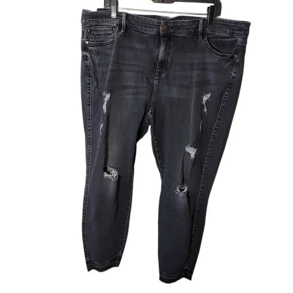 Distressed Black Wash Denim Jeans Plus Size Ripped Grungecore